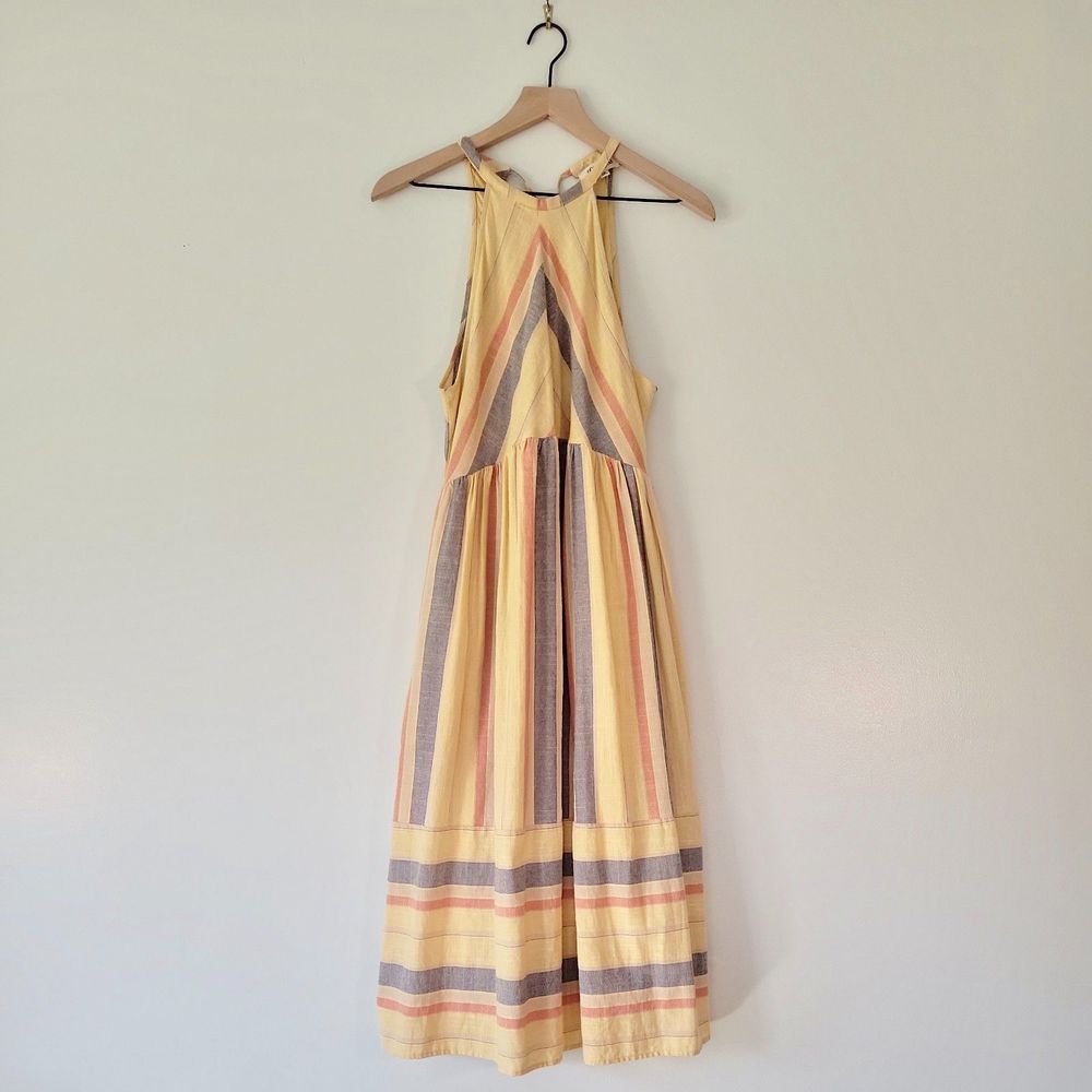 Listicle Dress Size Large Striped Woven Cotton Halter Summer Dress Pockets Boho